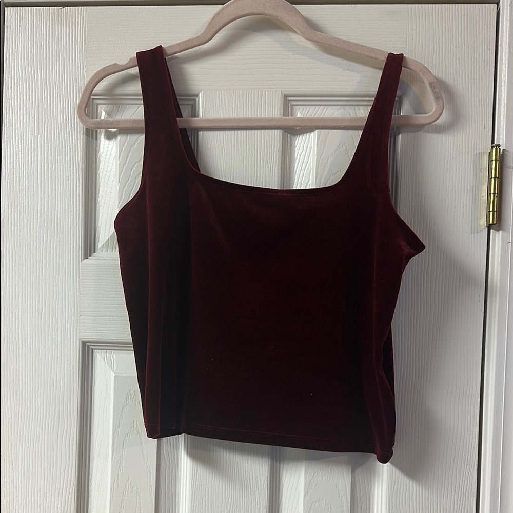 Express Velvet Square Neck Crop Top - Burgundy